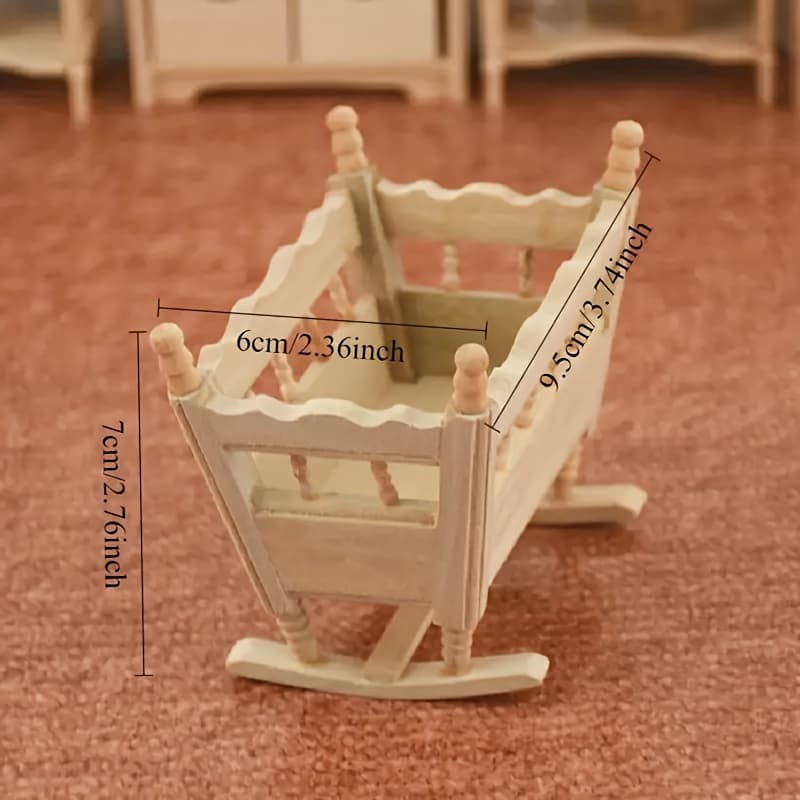 TEMU Handmade Wooden Dollhouse Cradle Real Mini Design With Beige And Design