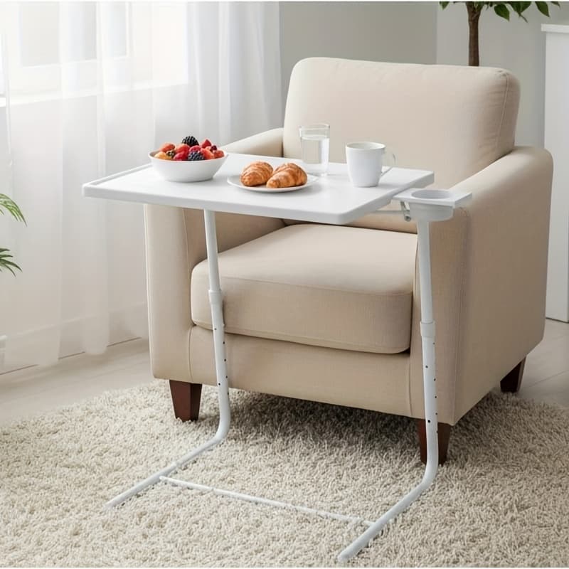 TEMU Adjustable Tv Tray Table W/ 6 Height And Settings, Foldable Rolling Serving For Living Room, Bedroom, Catering Event Snack Desk
