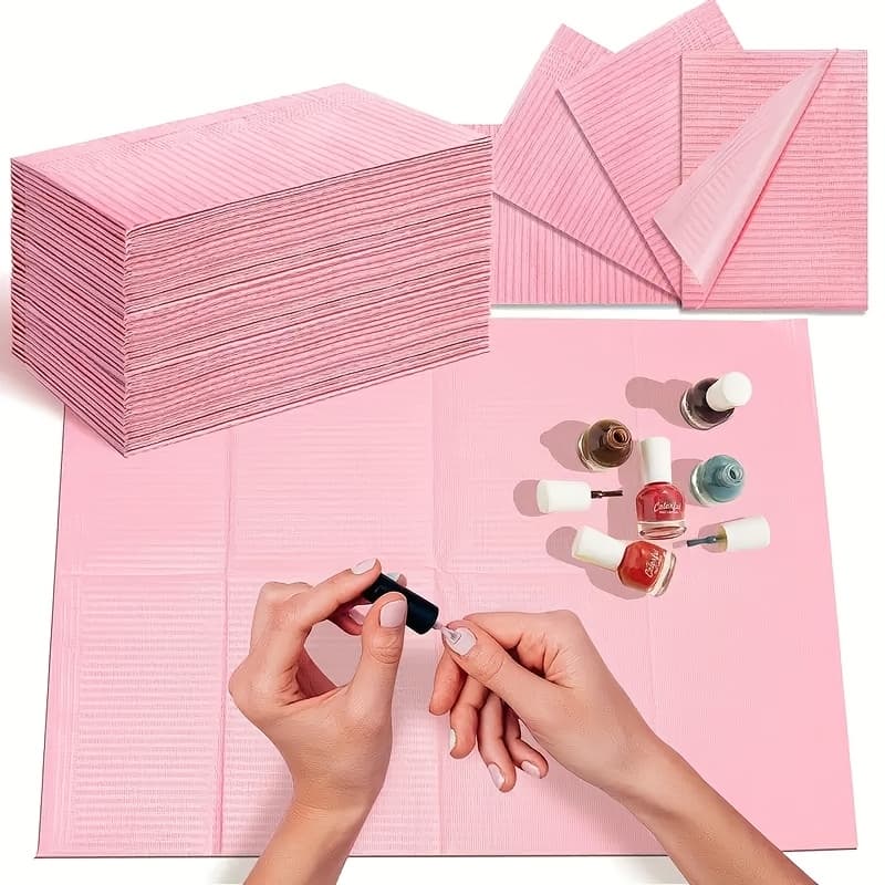 TEMU 25pcs Disposable Nail Table Mats - Waterproof Pink Striped Paper Towels, Suitable For Nail Care And Pedicure, Disposable Hygienic Salon Home Care Towels, Elegant Design, Textured Surface