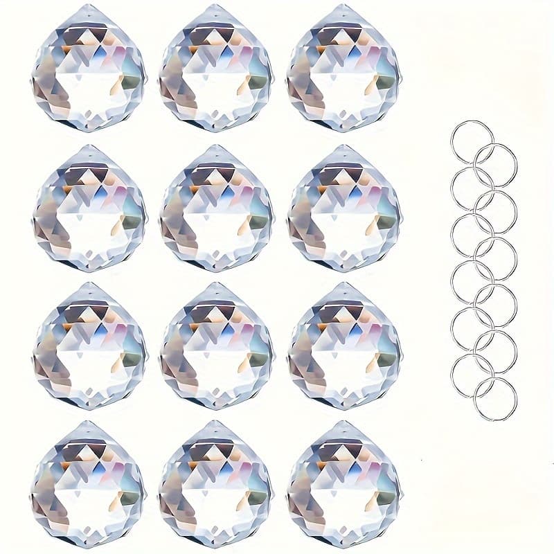 TEMU 12pcs Crystal Ball Prism Sun Catcher Set -20mm Rainbow Manufacturer's Window Accessories, Crystal Lamp Accessories, Shui Decorations, And Gifts