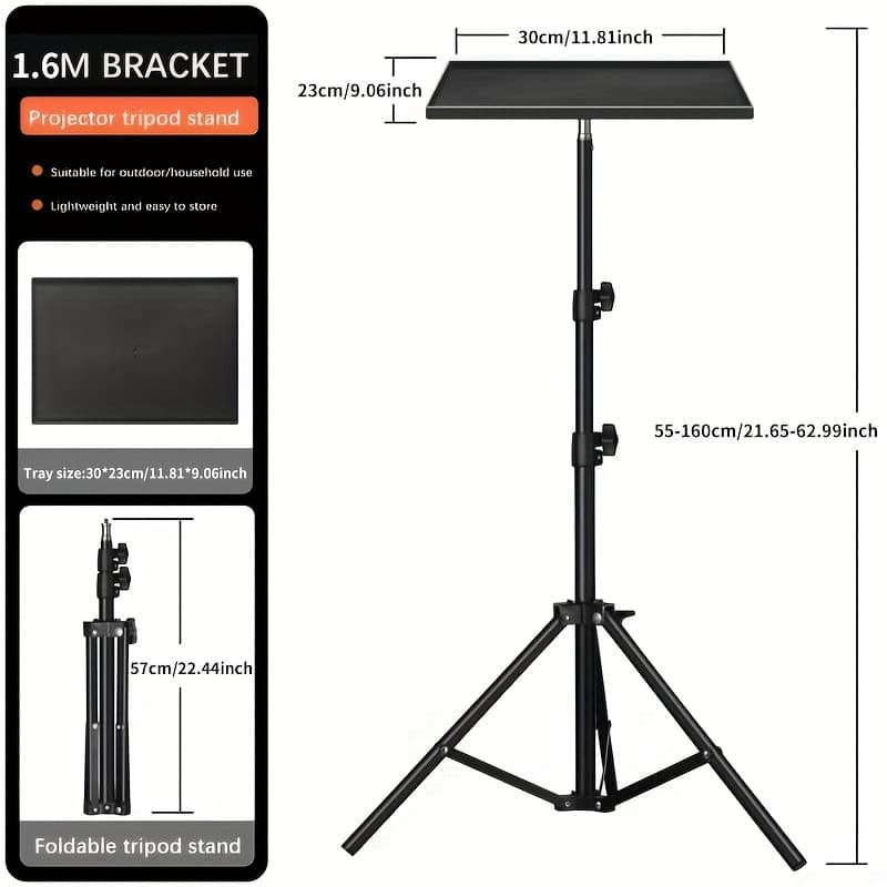 TEMU Adjustable Projector Stand With Tray - Portable Laptop Stand, Foldable Tripod For Table And Floor Use, Iron Construction, Easy To Store, Sturdy Three-legged Base, Laptop Support Stand