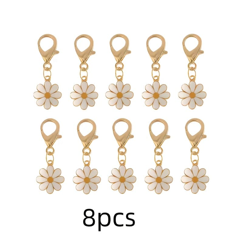TEMU 8pcs Alloy Lobster Clasp White Daisy Set For Diy Keychains, Earrings, And Floral Bag Accessories