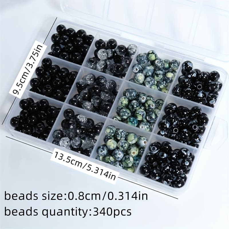 TEMU 340pcs Acrylic Black Round Bead Jewelry Making Set Box, Suitable For Diy Friendship Bracelets, Necklaces And Earrings Christmas, Halloween, Thanksgiving Gifts