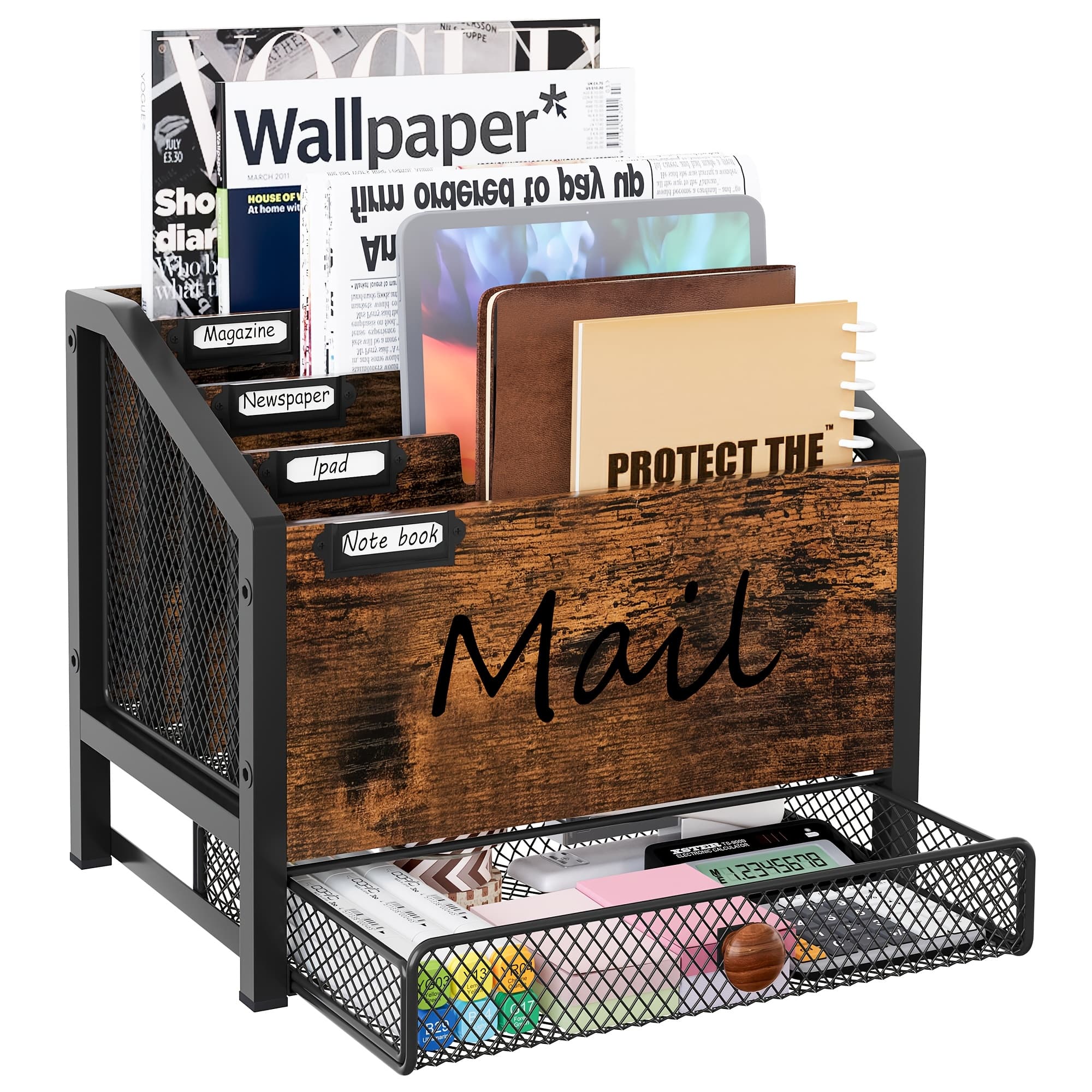 TEMU Mail Organizer Countertop, Mail Holder, Mail Sorter For Desk, Desktop Mail Basket, Mail Organizer Wall Mounted, Office Desk Organizers And Accessories For Folder