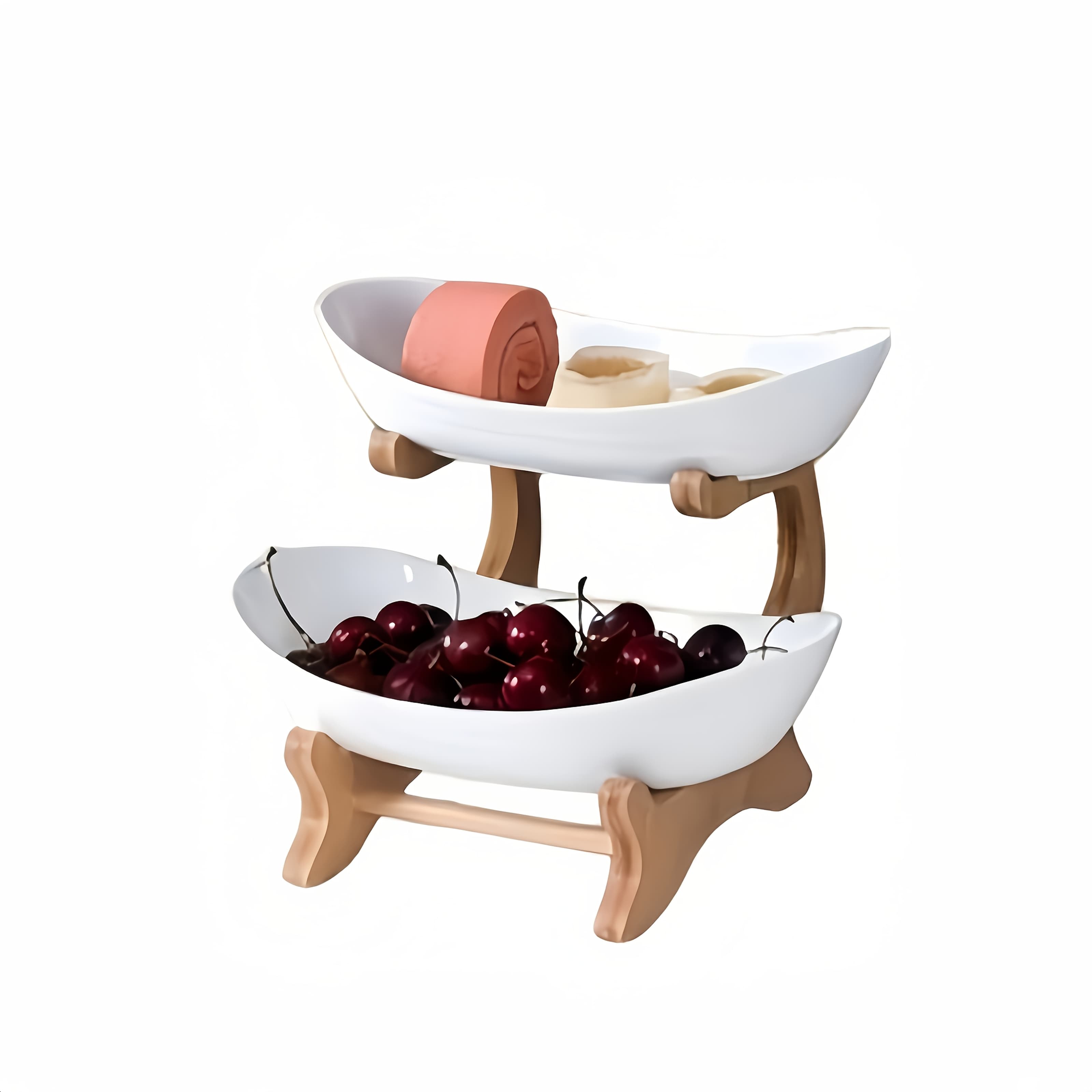 TEMU 2/3-tier Luxury Wooden Elegant Fruit Stand, Double-layer Bowl Candy Display Rack - Space-saving Room Snack Tray Easy To Assemble Thanksgiving Halloween Service Board
