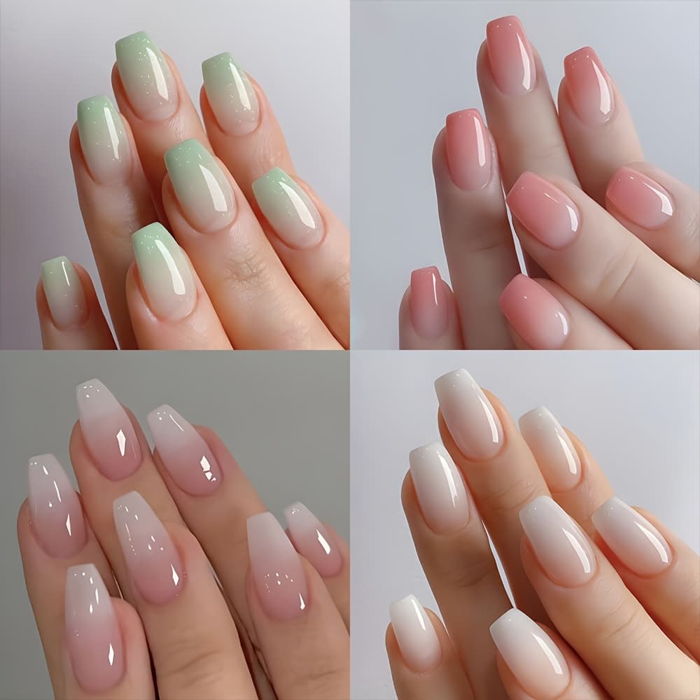 TEMU 96pcs (4packs) Glossy Press On Nails Short Coffin Fake Nails Pink Gradient False Nails False Nails For Women