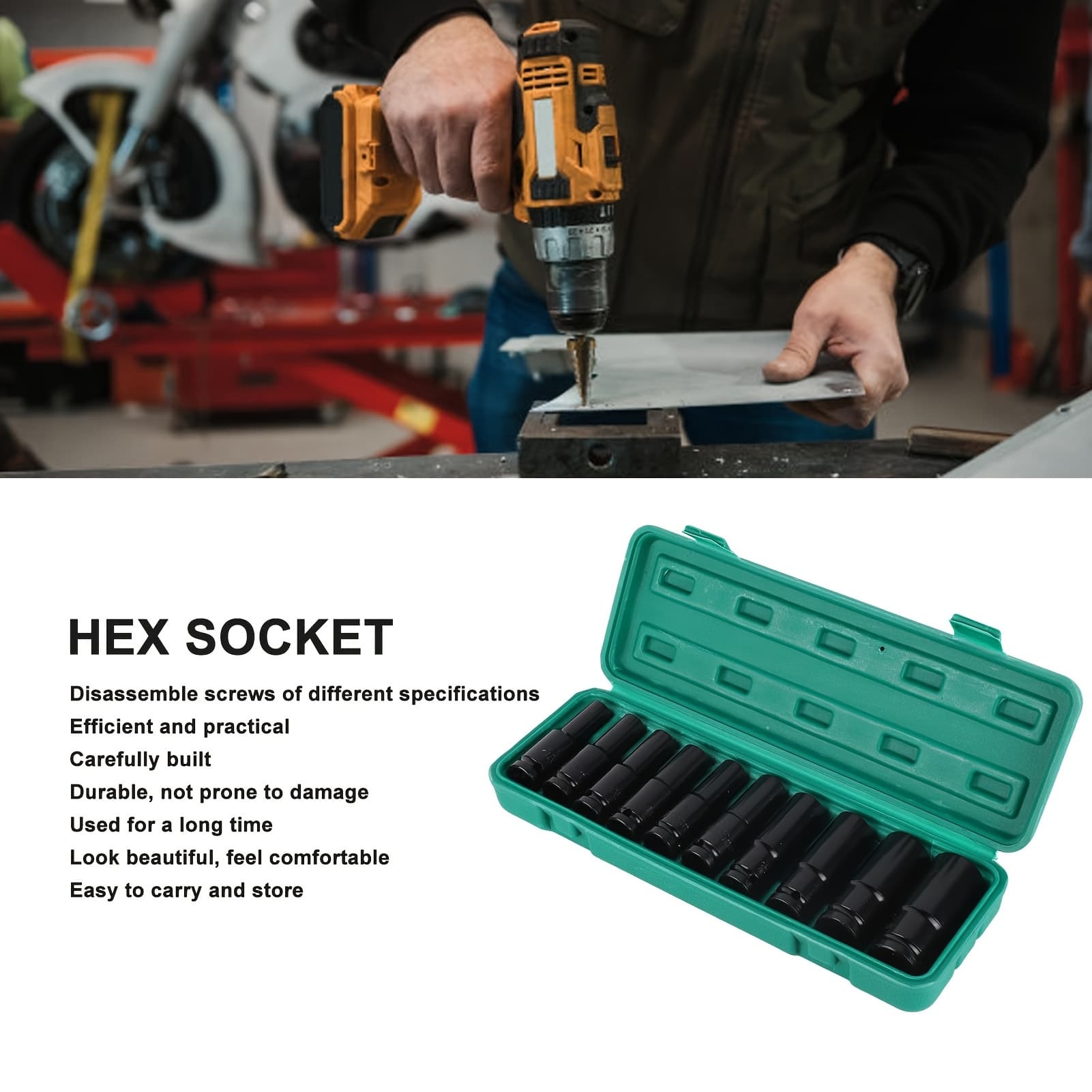 TEMU 10pcs 1/2 Inch Drive Sockets, 8-24mm 6- Point Hex Pneumatic Sockets Cr- Sockets