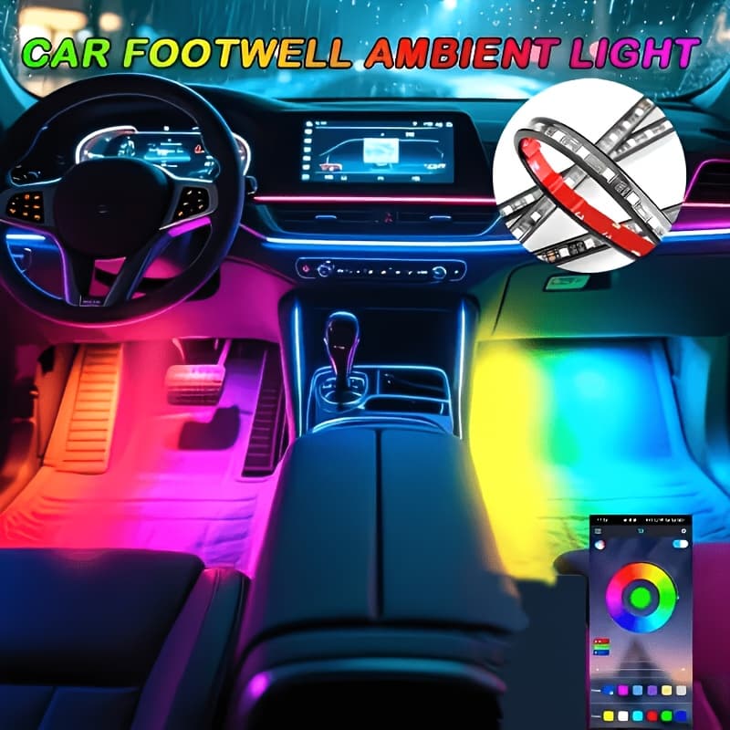 TEMU Rgb Car Interior Bluetooth Usb Light Strip With Wireless Remote And App Control, 4pcs Dashboard Foot Mood Light Kit, , Suitable For Vehicle Interior, Suv, Truck