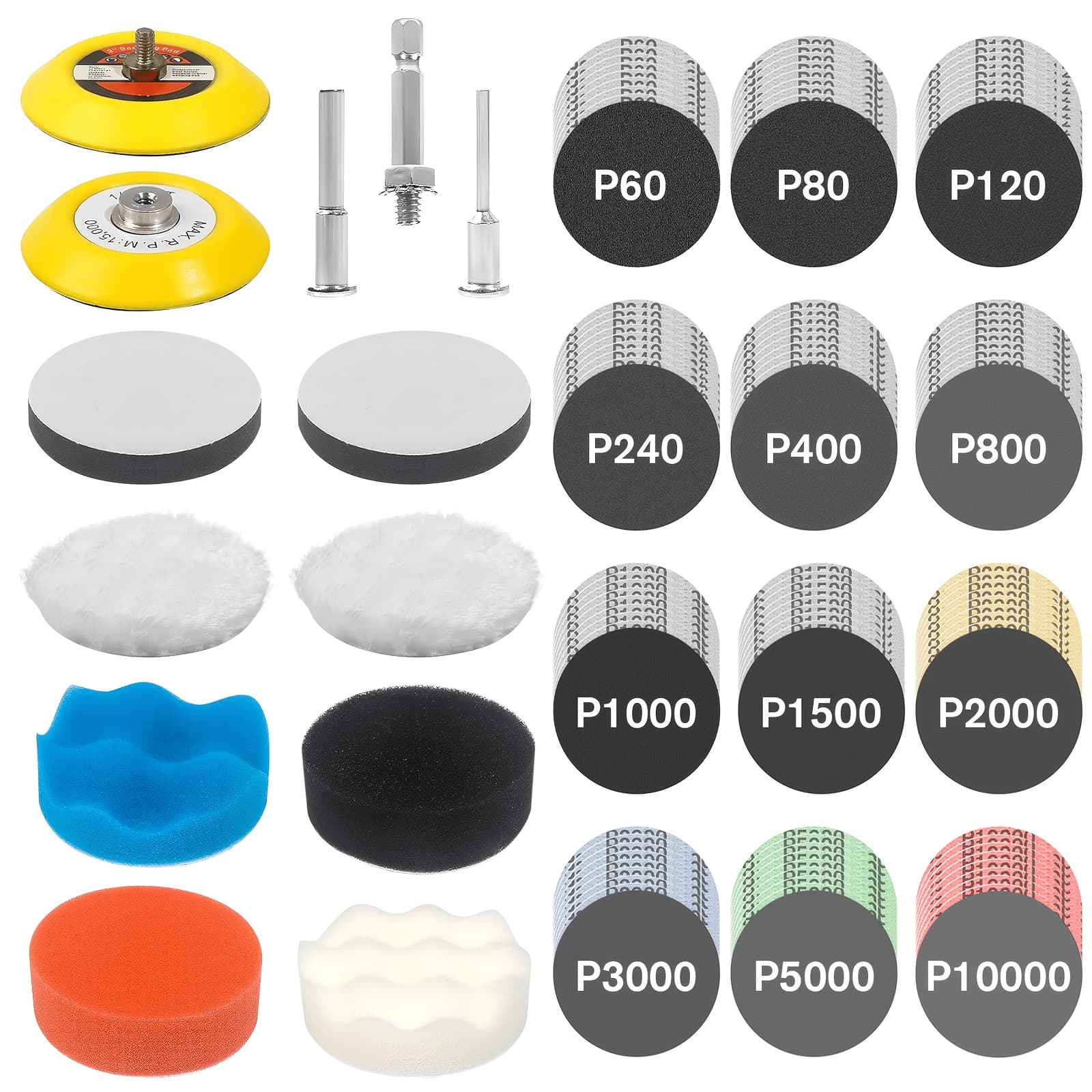 TEMU 133pcs 3 Inch Sanding Discs Drill Polishing Kit, Wet-dry 60-10000 Grit Hook-and-loop Sandpaper, Buffing Pads Drill Sanding Attachment For Car Headlight Restoration, Metal, Wood, Resin Polishing