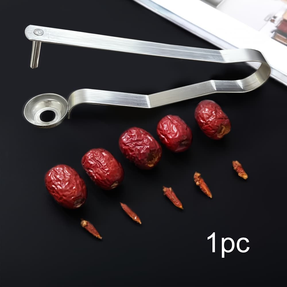 TEMU 1pc Stainless Steel Cherry Pitter Seed Remover Household Kitchen Pitting Device Handheld Hawthorn Date Fruit Pitting And Peeling Date Clip Kitchen Gadget