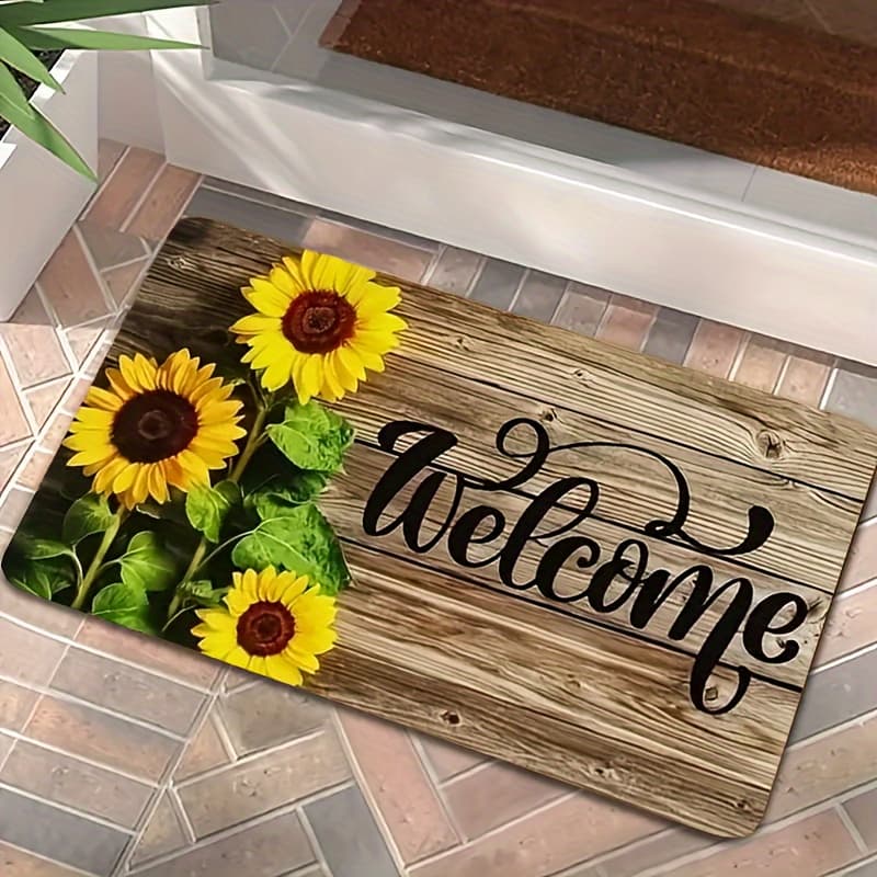 TEMU 1pc Of Door Mat Featuring A Sunflower Design, Suitable For Use In The Entrance, Kitchen, Living Room, Laundry, Or Bathroom As Home Decor, With A Thickness Of 1 Cm