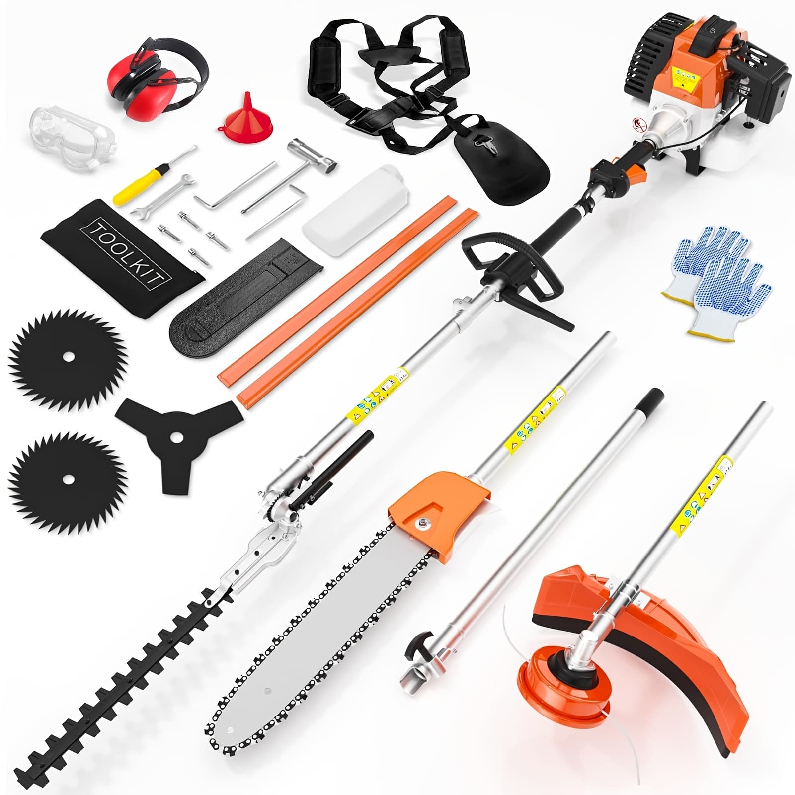 TEMU 52cc 6in 1 Gas Petrol Hedge Trimmer Brush Cutter Chainsaw Multifunctional For Garden