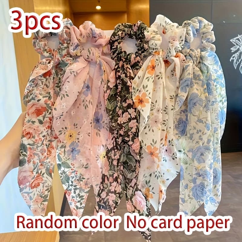 TEMU Random 3/4/5pcs Colored Ribbon Floral Hair Ties, Floral Scarf Hair Rope, Hair Fixing