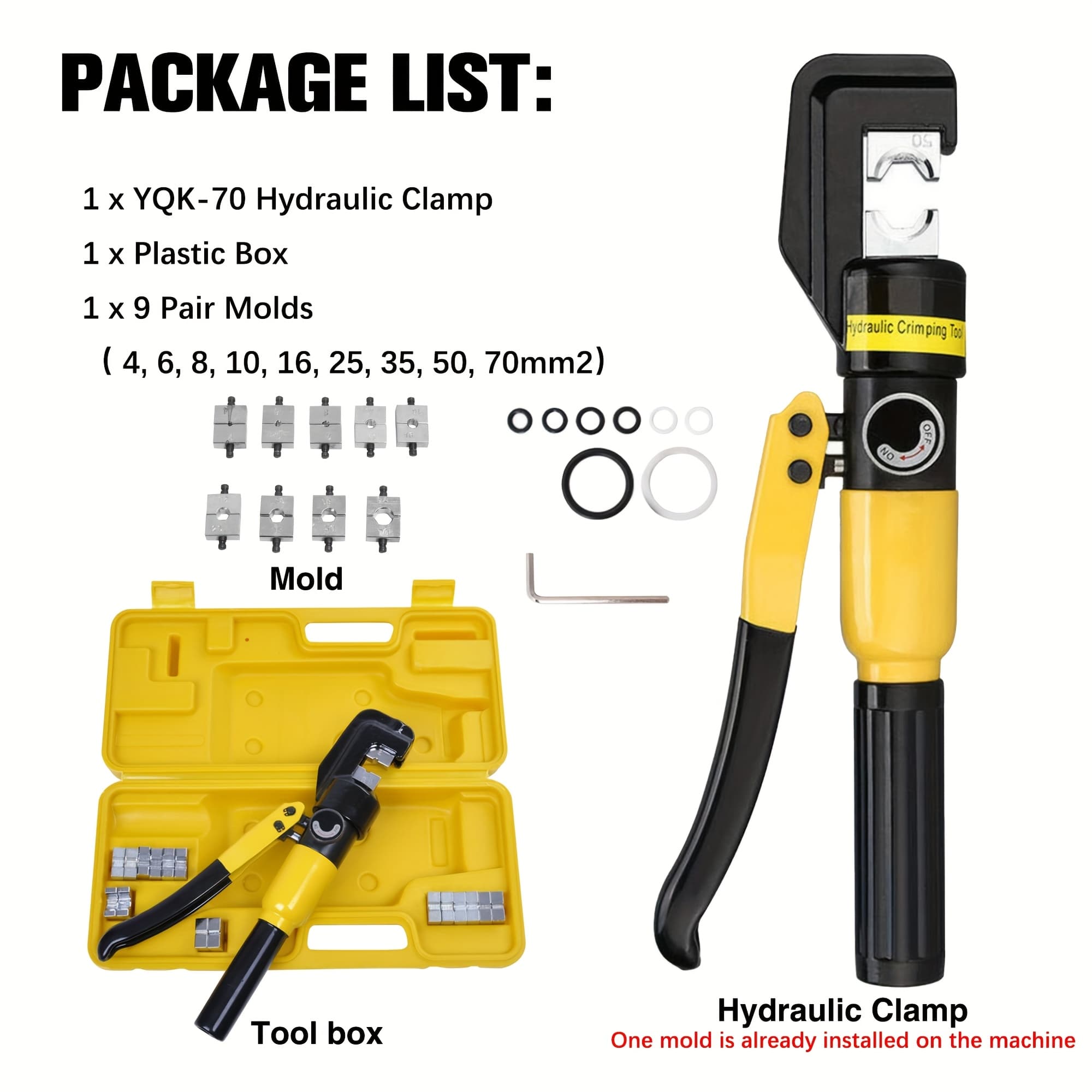 TEMU 10-ton Manual Hydraulic Crimping Tool With 9 Dies (4-70mm²) | 12 Awg To 2/0 Awg Cable Crimper For Industrial Terminals And Electrical Connections