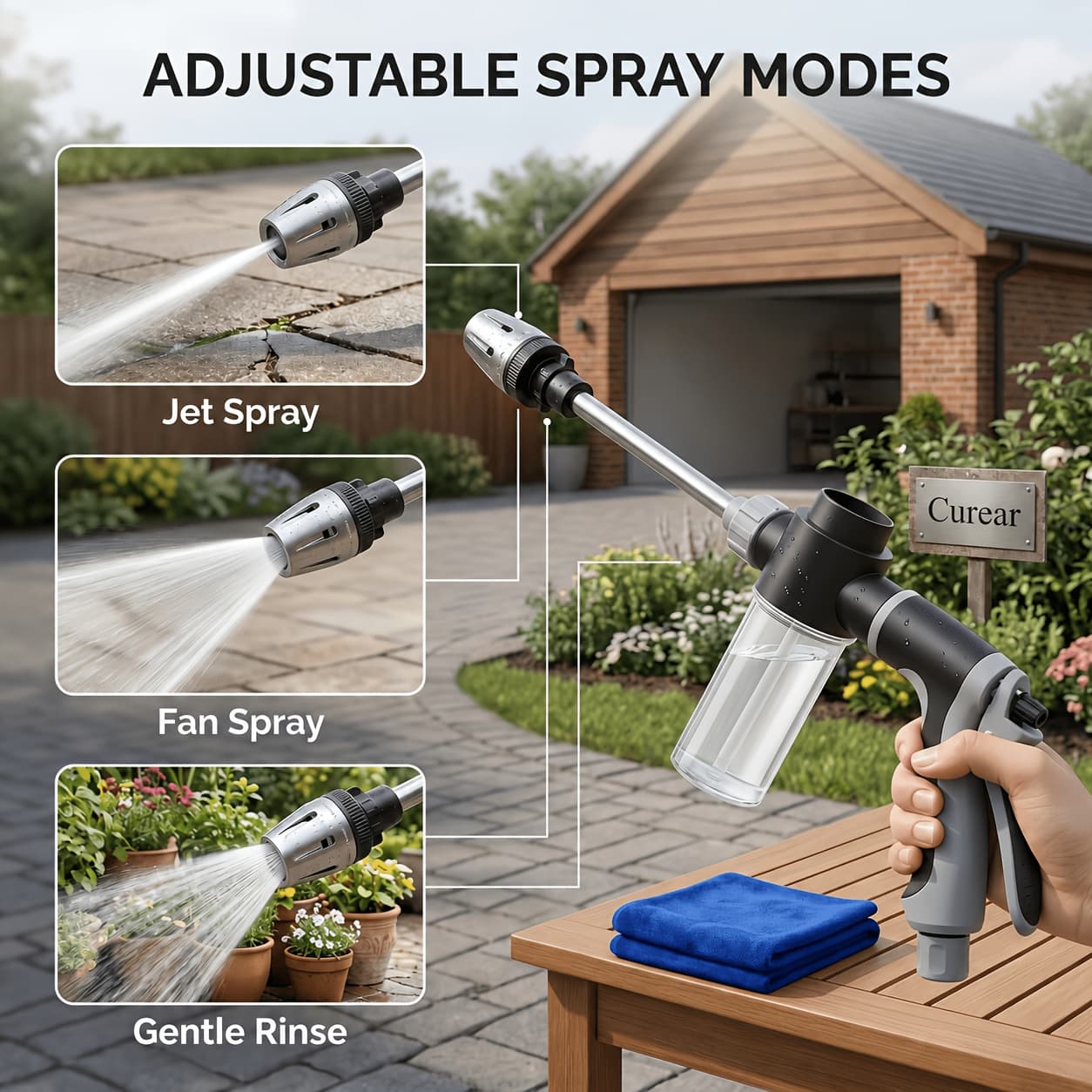 TEMU 2-in-1 Car Wash Foam Gun And Long Handle Sprayer With Cloth, Adjustable Hose Nozzle For Suv And Truck Cleaning