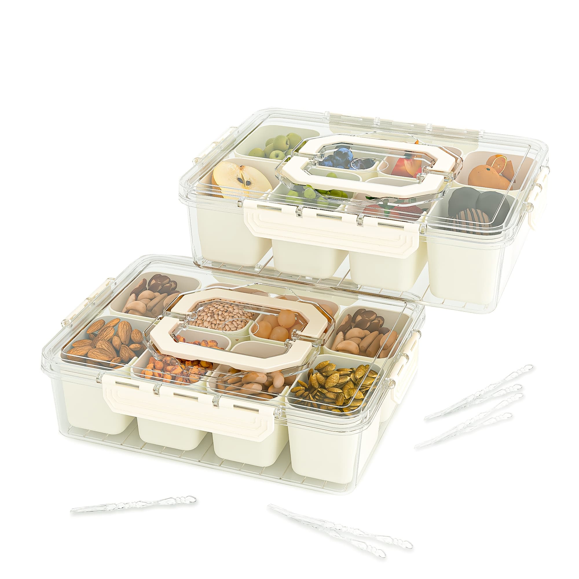 TEMU High-quality Solejazz Box Containers In A Set Of 2 | 8-section Divided Trays With Covers | Sturdy Boxes Ideal For Celebrations, Goodies & Presents