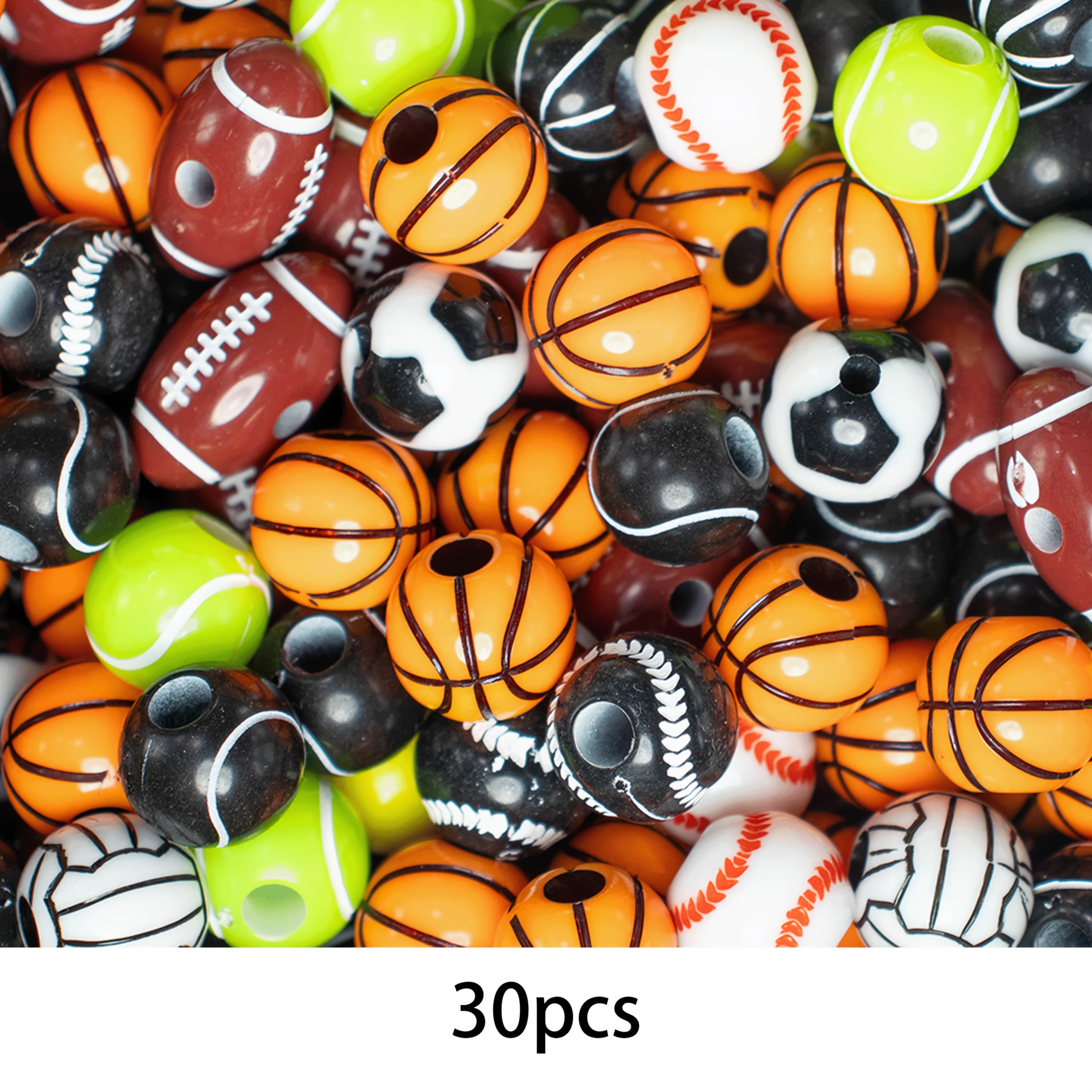 TEMU 30pcs 12mm-16mm Sports Theme Basketball Football Baseball Tennis, For Makingbracelet Necklace Keychain Accessories Handmade Materials