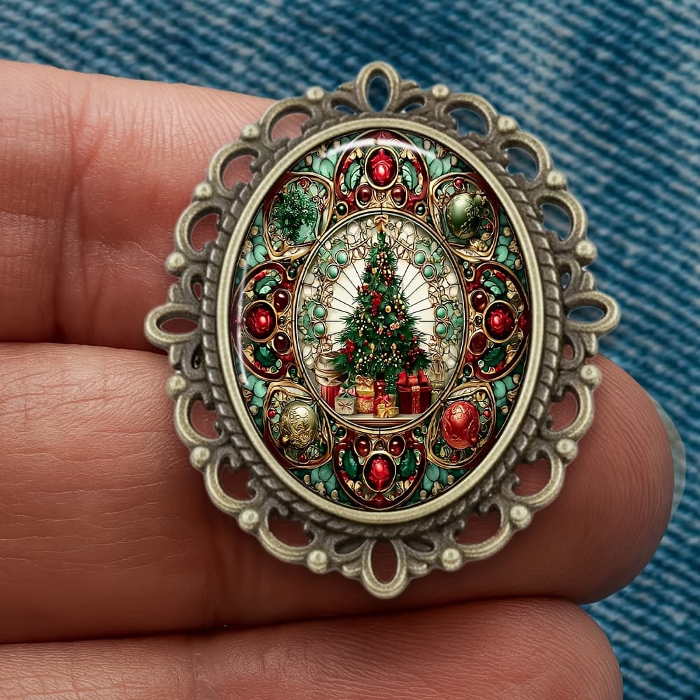 TEMU Sophisticated And Elegant Christmas Stained Glass Window Brooch, Perfect As A Gift. A Versatile Sweater Brooch