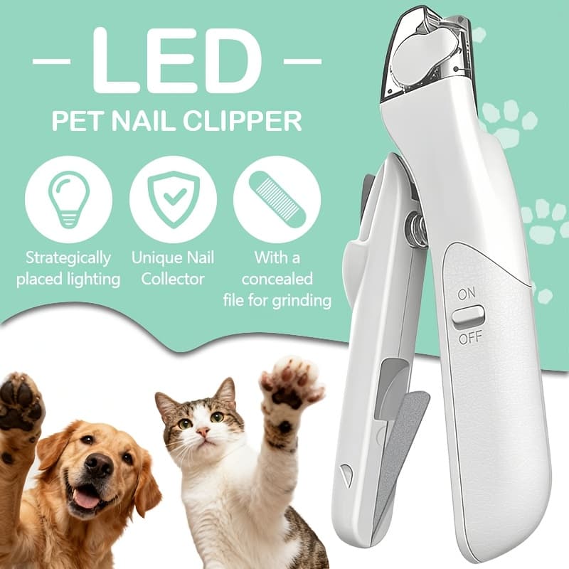 TEMU 2-in-1 Pet Nail Clipper With Led Light, Built-in Nail File, Stainless Steel Sharp Blade, Anti-slip Handle, Nail Trimmer For Cats Small Medium Dogs Grooming Supplies
