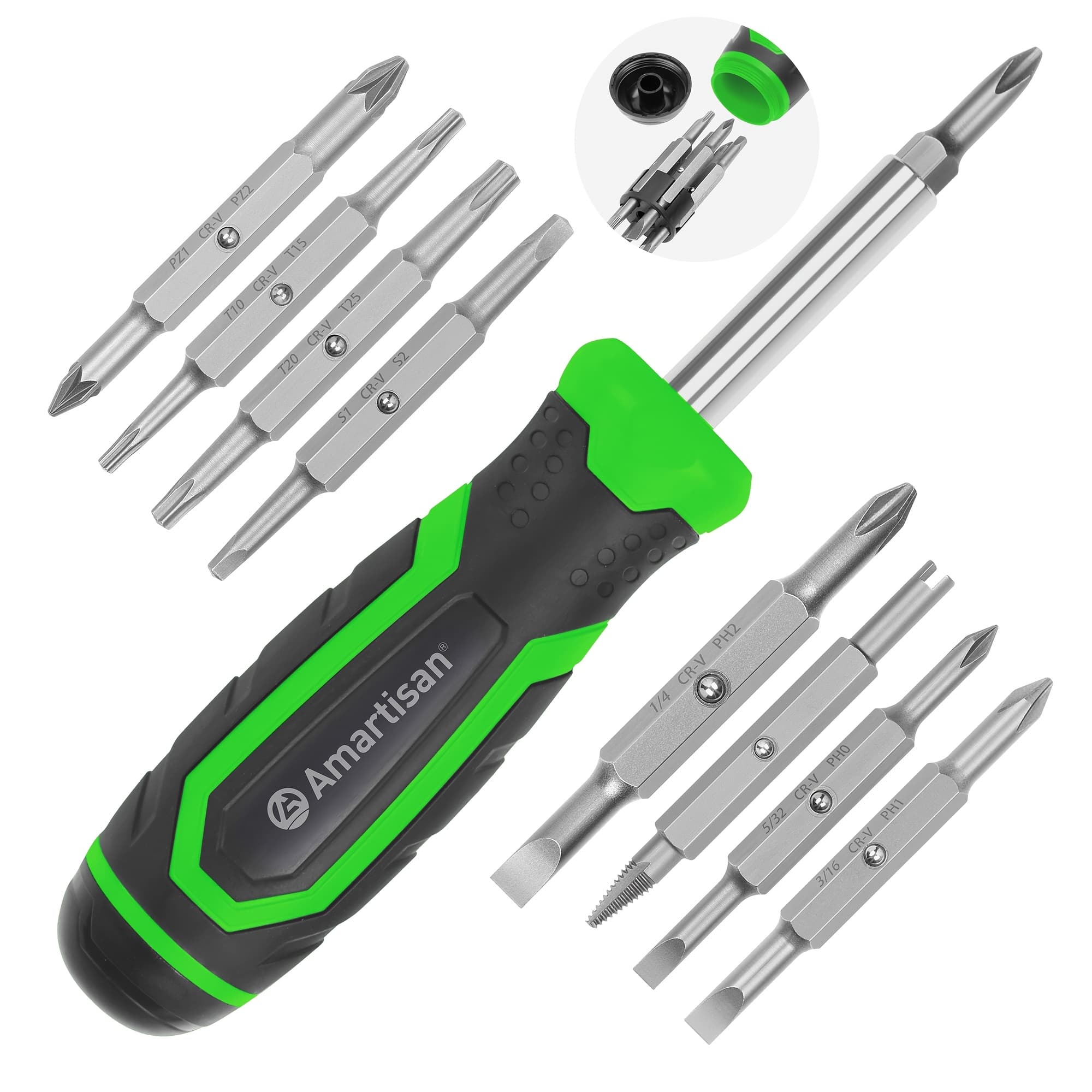 TEMU 18-in-1 Screwdriver Set With Integrated Tools (green), Portable Screwdriver, With Flat/ Phillips/ Slotted/ Torx/ Square Bits, 18 Types Of Bits For Wide Applications