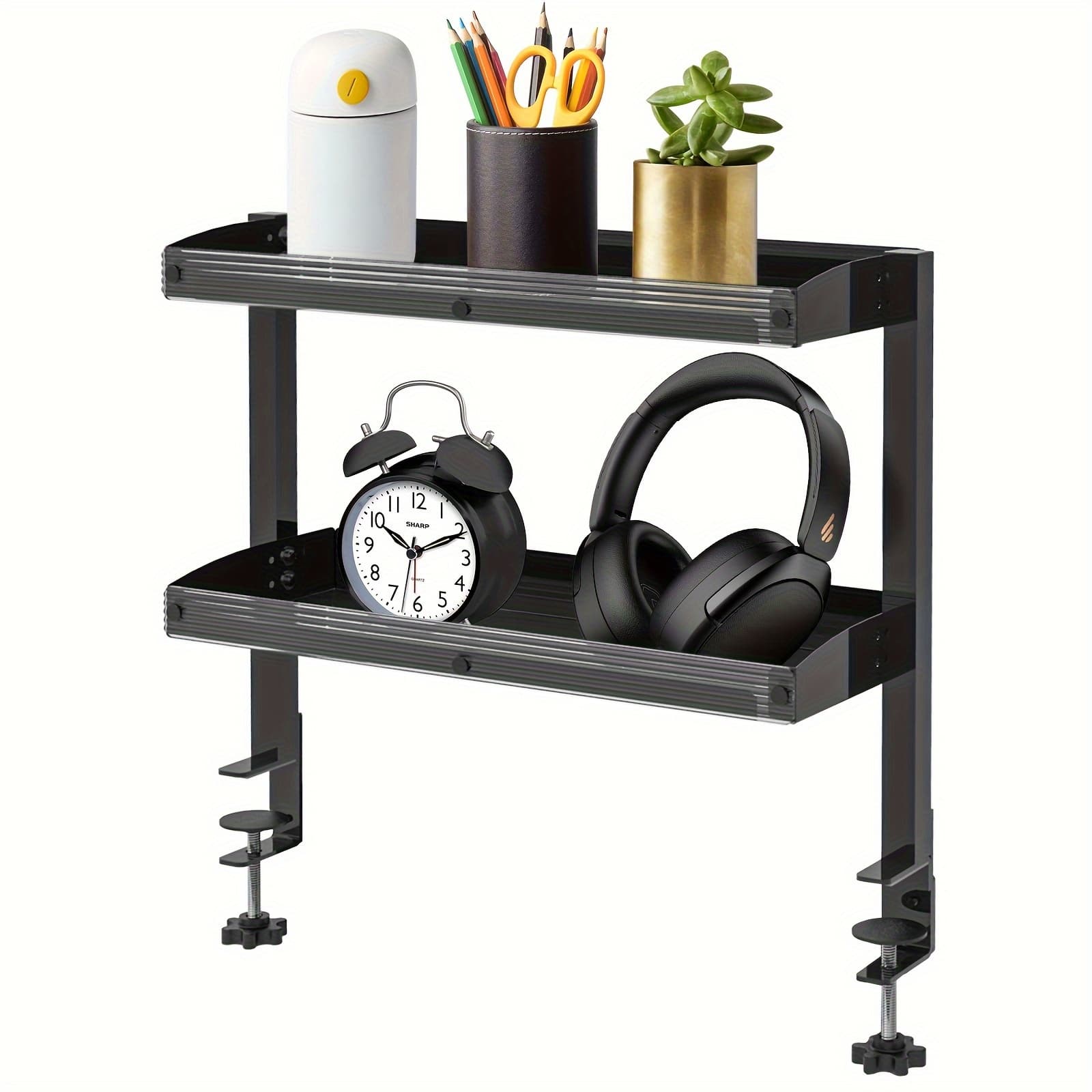 TEMU Feiku Clamp On Desk Organizer Shelf, Metal Desk Extender Side Table, 18inch Clamp-on Above Or Under Desktop Storage Shelf, 2 Tier Adjustable Desk Extension Shelving Unit For Table Accessories