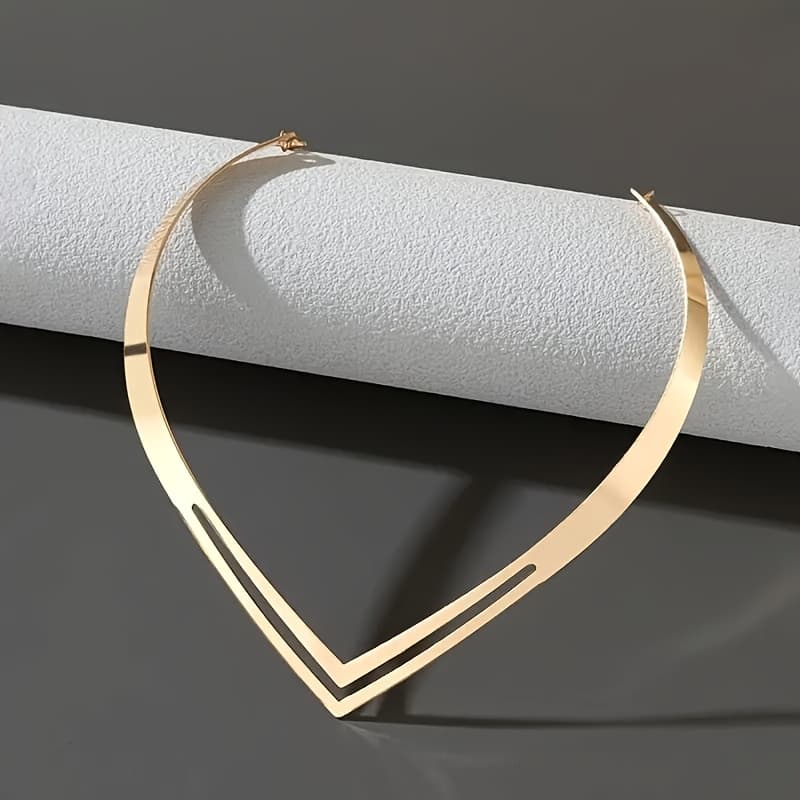TEMU Elegant Women'-layer V-shaped Collarbone Chain, Simple Hollow-out Design, Suitable For Parties And Daily Wear