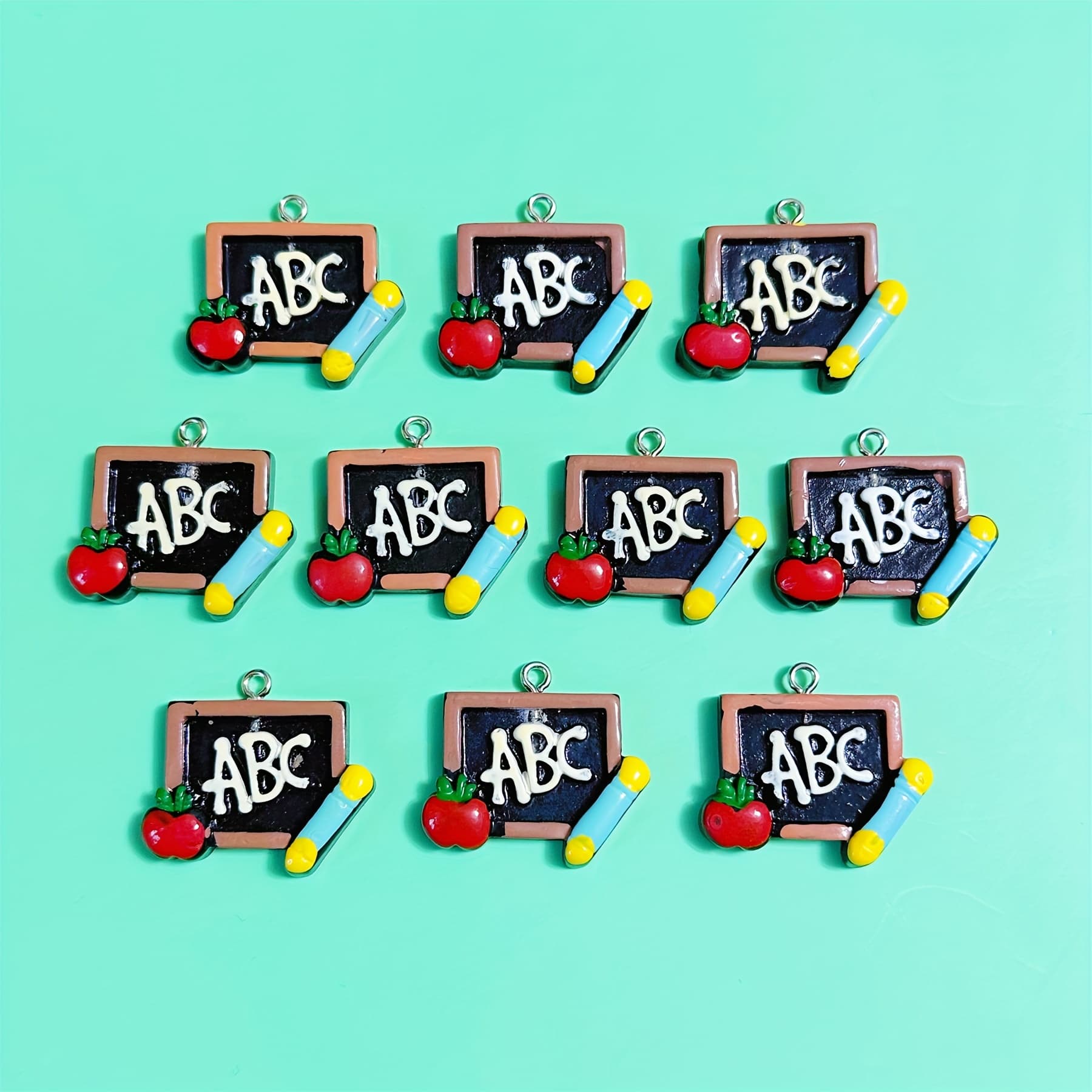 TEMU 10pcs Handmade Painted Abc Black Drawing Board Craft Jewelry Pendant Ear Drop Chain Ornament Creative Gift Earrings Necklace Bag Pendant Resin Additions