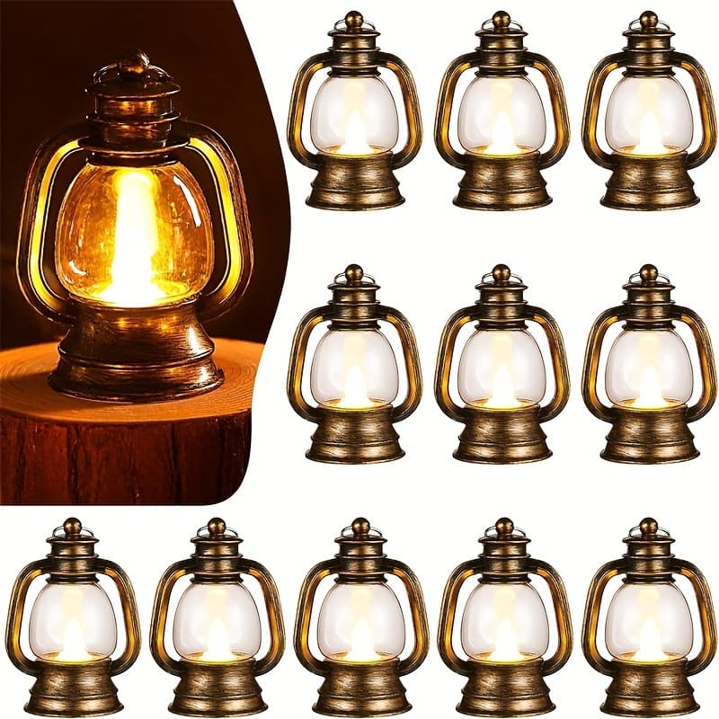TEMU 12pcs Mini Lantern With Flickering Led Candle, Vintage Candle Light Hanging Decorative, For Centerpiece Halloween Western Party Christmas Tree Decorations