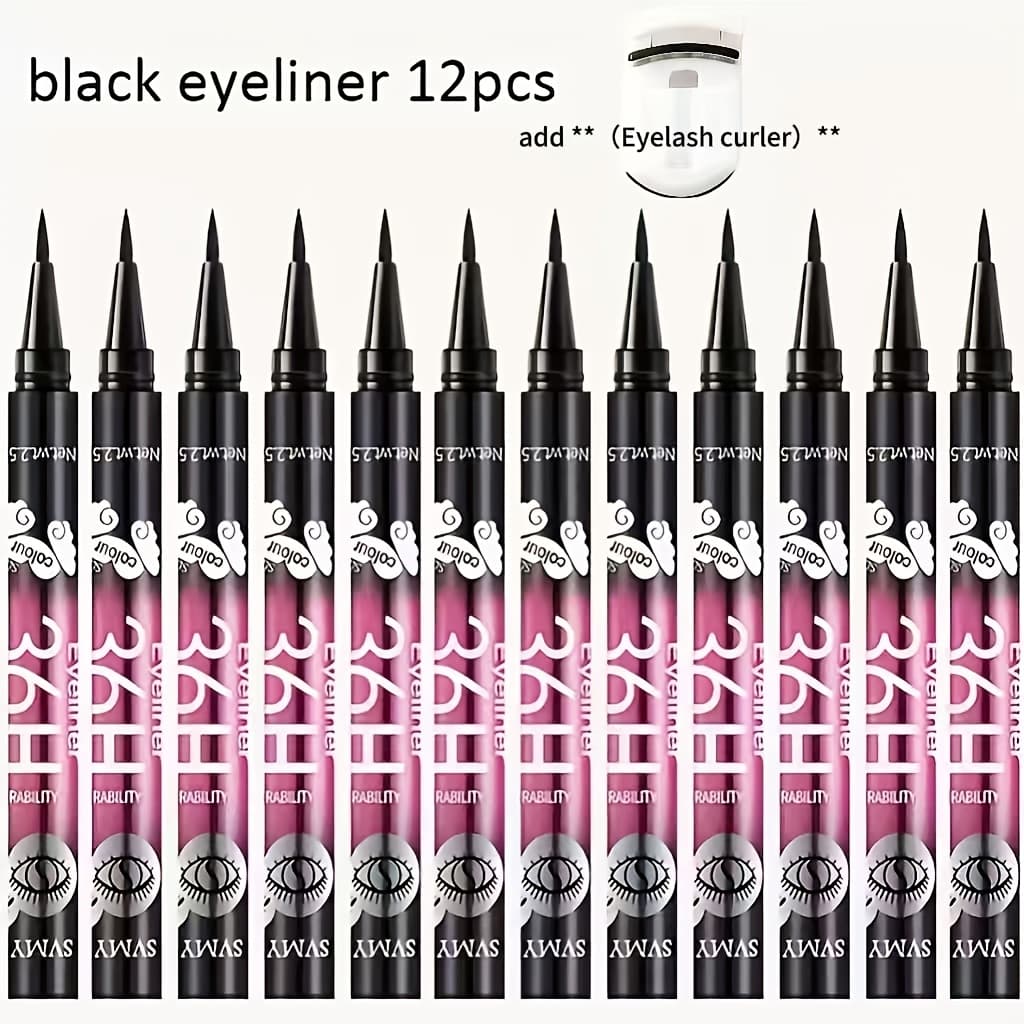 TEMU 12pcs Black Eyeliner Pen,free Eyelash Curler Makeup, , Eyes, Eyeliner, , Smudgeresistant, Beauty Tool, Cosmetic Pencil, Professional Makeup, Beauty Enthusiasts - Beginner-friendly,