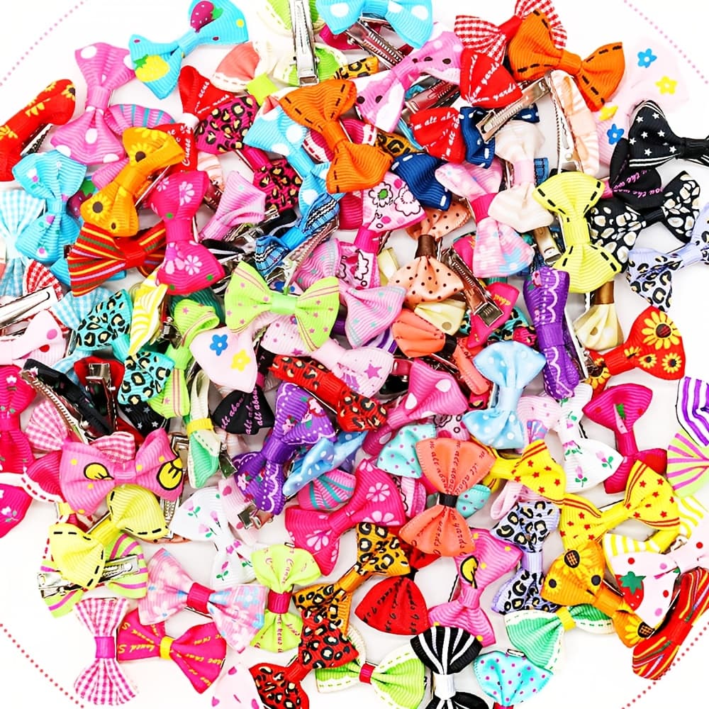 TEMU 20pcs Packed Pet Headdress New Cute And Diverse Graffiti Bow Clip Pet Hair
