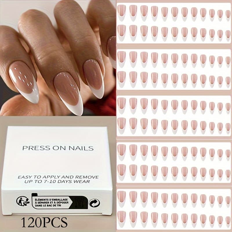 TEMU Fashionable Lifestyle All-inclusive, 5 Packs Of 120 Almond Press Nails In Pink Glossy Finish Suitable For Women And