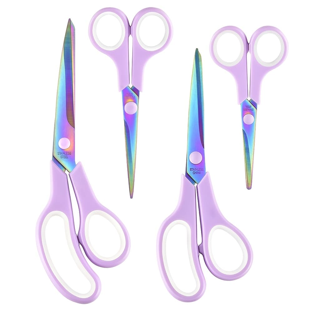 TEMU 4pcs Craft Scissors Set, Titanium-coated , Steel, , All-purpose For Office, School, Home, Fabric, Sewing, Diy, Art, And Craft Cutting