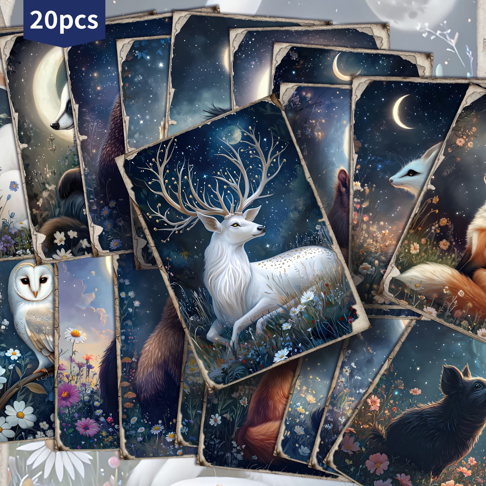 TEMU Set Of 20 Postcards Featuring Creatures - 4x6 Inches, Perfect For Animal-themed Junk Journals, Showcasing Classic Pinup Art, Ideal For Scrapbooking And Crafting