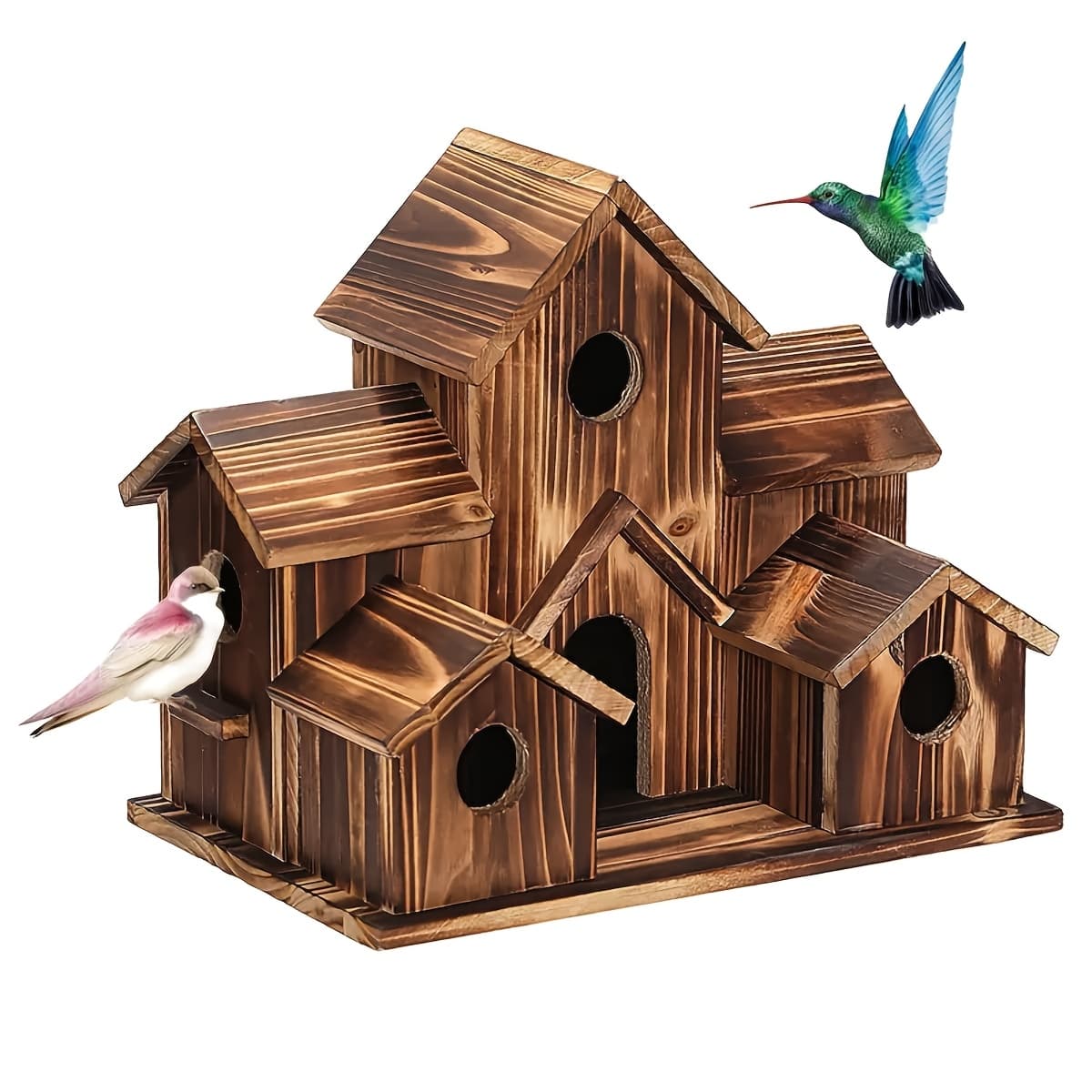TEMU Single Outdoor Birdhouse Designed For Feeding Birds In Countryside Settings, Featuring A Compact House Style Suitable For And . Made Wood, This Hanging Nest Box Is Perfect For Hummingbirds And