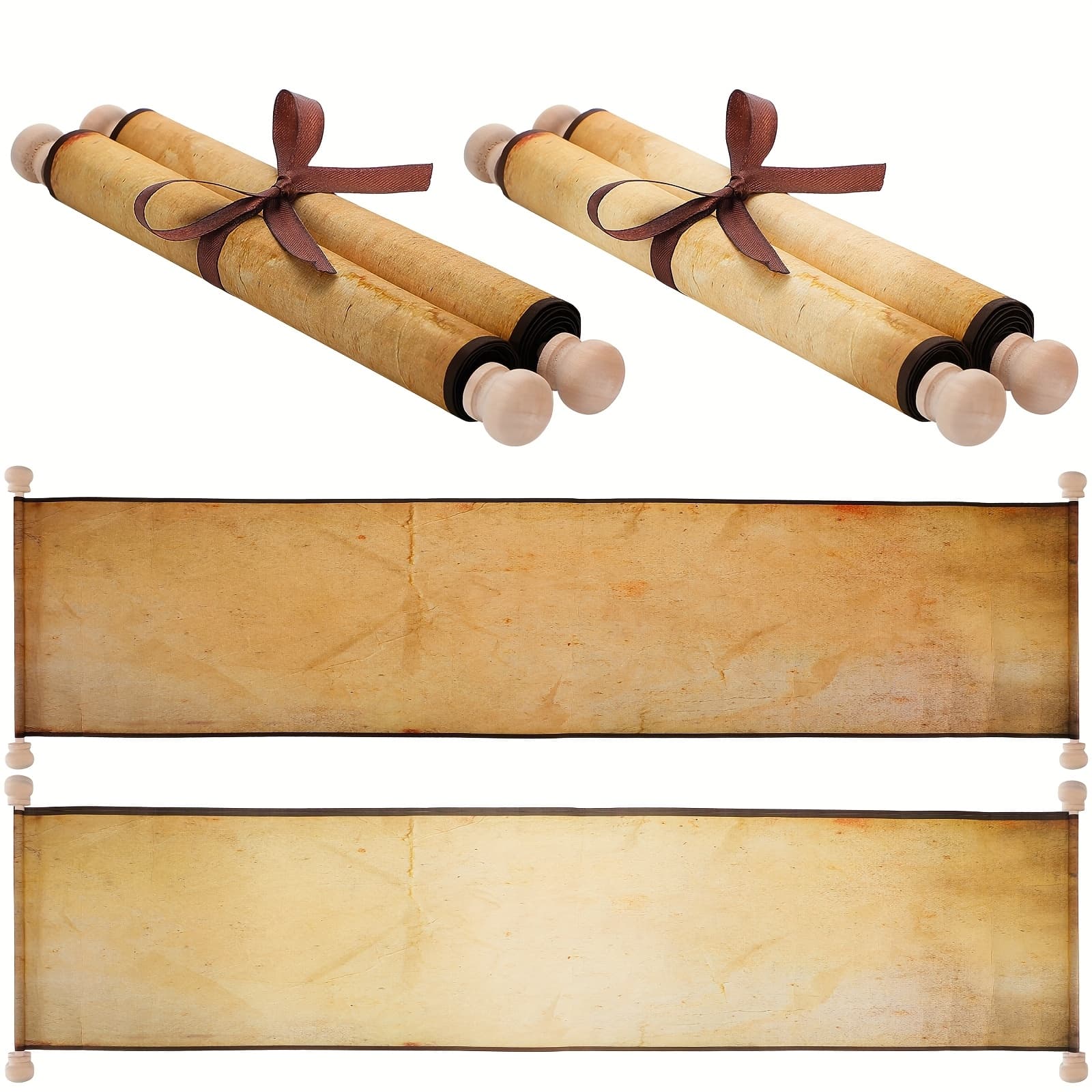 TEMU Set Of 2 Antique-style Blank Scrolls Made Of Paper, Mounted On Rods, Ideal For Writing, Drawing, Or Calligraphy, Measuring 7.-32 Inches
