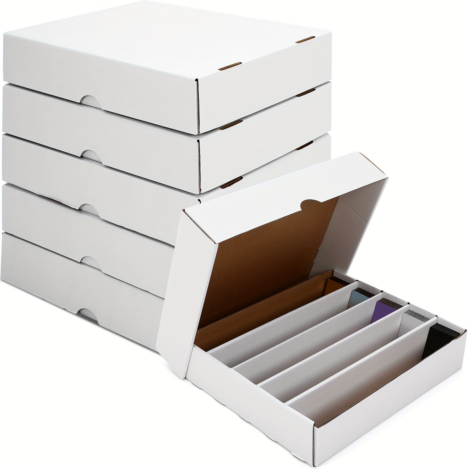TEMU 6 Pack 5000 Count Trading Gaming Card Storage Box Row Cardboard Storage Boxes White Trading Cards Cases For Gaming Baseball Football Sport Collecting Supplies