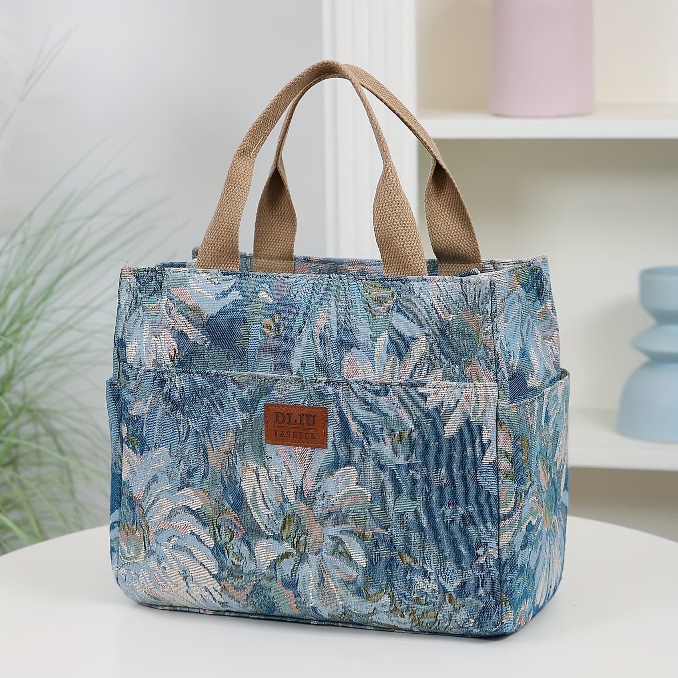 TEMU This New Large-capacity Thick Fabric Tote Bag Features A Stylish And Minimalist Work Design With A Zippered Half-closure. It Includes A Side Cup Holder And Zip Pocket (non-food Contact)