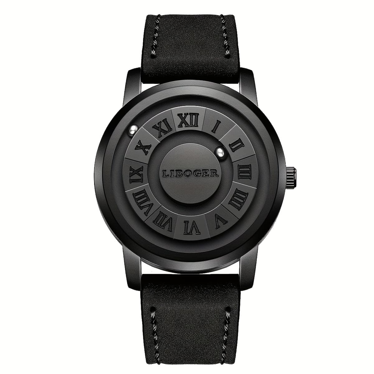 TEMU Vintage Magnetic Steel Ball Hand Men's Watch High To Read Time Faux Leather Strap Quartz Wristwatch For Male