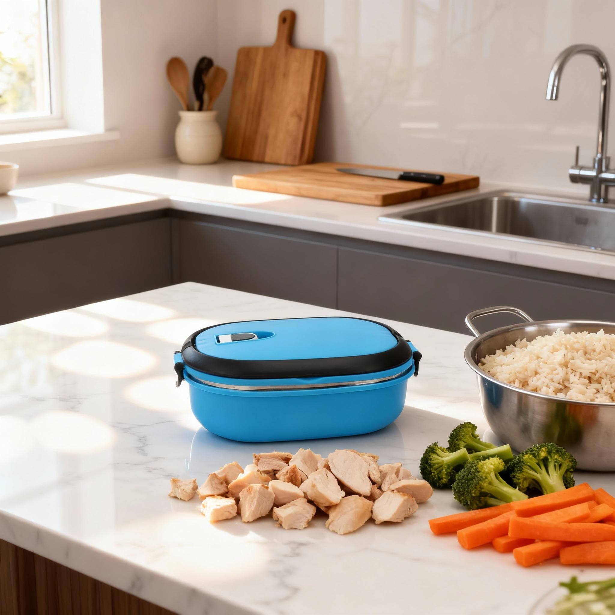TEMU Stainless Steel Lunch Box - 900ml Portable Single-layer Insulated Stainless Steel Lunch Box, Food Container, Suitable For Outdoor Picnic Office, Blue