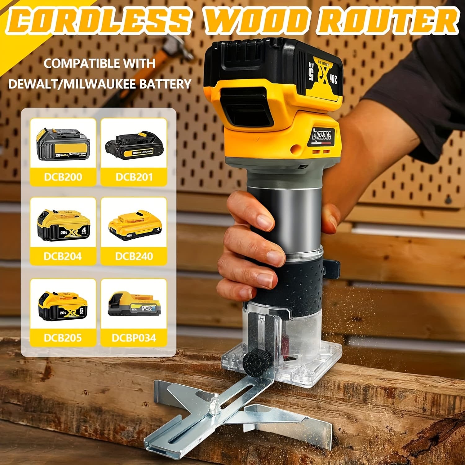 TEMU 800w Cordless Wood Router Compatible For 20v Battery, 30000rpm Brushless Motor Router 12pcs 1/4" Router Bits, 6 Hand Trim Router, Edge Guide, Roller Guide, (no Battery Provided)