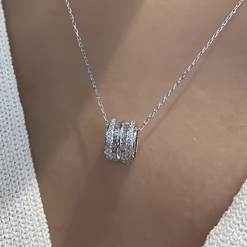 TEMU 1pc Women's Fashion Pendant Necklace Luxury Double-layer Gear Full Synthetic Synthetic Zirconia Elegant Pendant Necklace Party Accessory Everyday Gift Versatile Valentine's Day Present