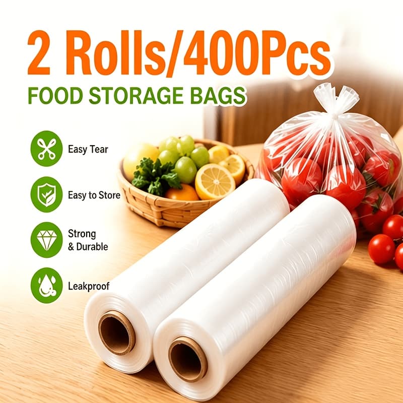 TEMU 2 Rolls/400pcs Disposable Food Storage Bags, 200pcs/roll, Suitable Fresh Keeping Plastic Bags For Kitchen, Refrigerator, Fruit & Vegetable, Catering, Supermarkets, And Stores