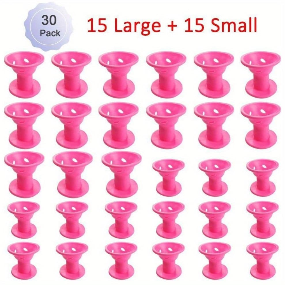 TEMU 30pcs Magic Silicone Hair Rollers For Overnight Curls - No Heat Needed, 15 Large & 15 Small Pink Silicone Curlers With , For All Hair Types, Damage-free Styling, Hair Curler