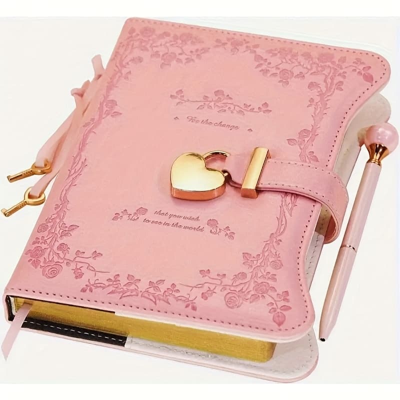 TEMU Girl's Diary With Lock And Key; Gift Idea; 360 Pages With ; Feminine B6 Fillable Notebook With Pen Bookmark; Writing Book In Garden Pink, Best Gift, And Back To School Supplies