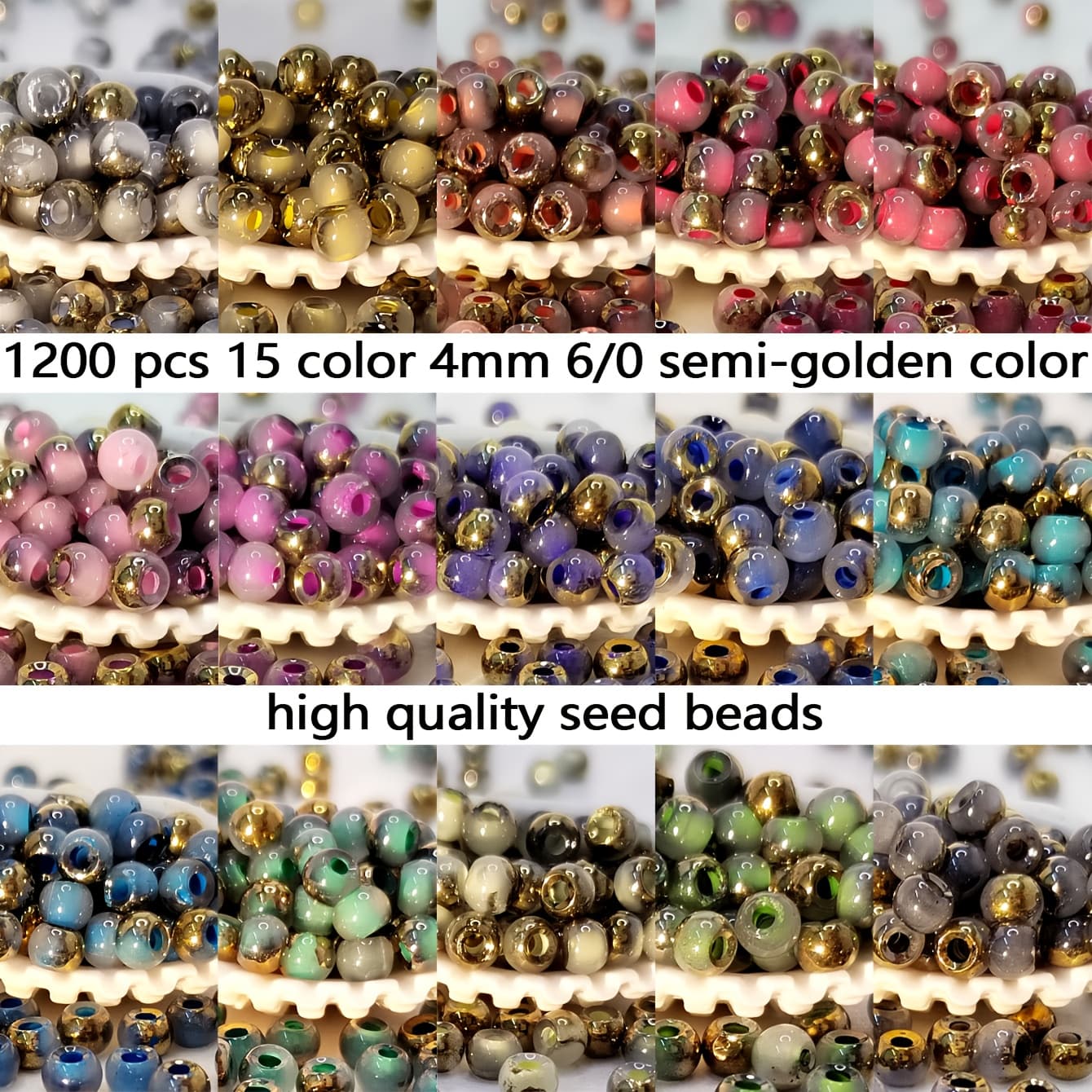 TEMU 1200pcs Glass Seed Beads Kit 4mm 8/0 For Jewelry Making Beading Supplies 15 Semi-golden Colors 5g/package, Total 75g/2.65 Ounces, High-quality, Mini Beads
