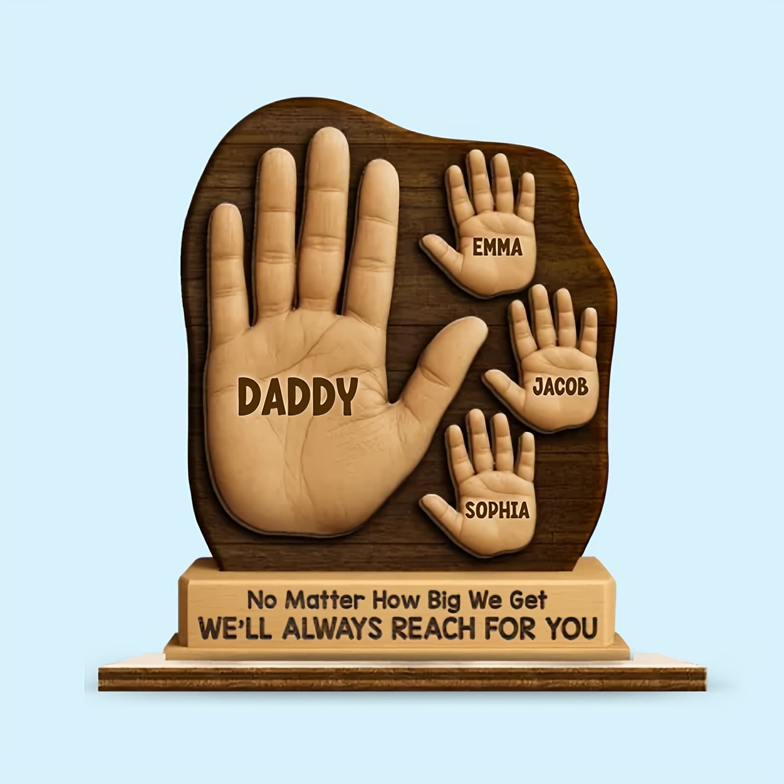 TEMU 2d Flat, 2d Custom Family Wooden Handprint Plaque: "no How Big , We'll Reach For You" | Ideal Father's Day & Grandpas, 2d Flat