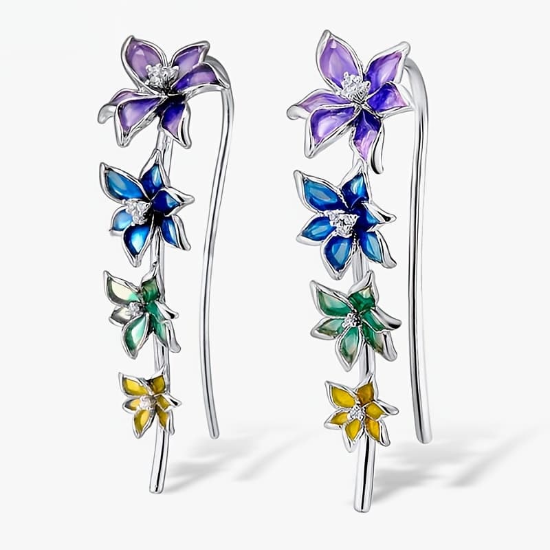 TEMU Chic Clip-on Earrings Featuring Enamel Flowers And Cubic Synthetic Zirconia, Perfect For Women To , At Parties, Or As Gifts. Unique Adds A Quirky Touch