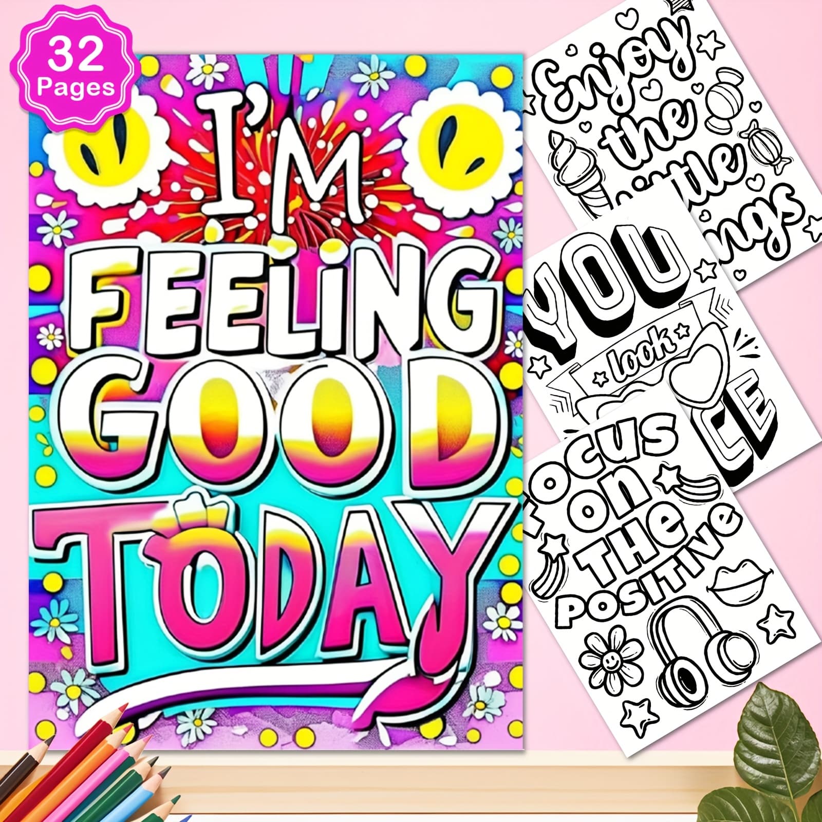 TEMU 32 Pages Adult Coloring Book Inspirational Mindful 'm Positive Quotes, Adult Activity Book, Perfect For Gift On Birthdays, Holidays & Special Occasions