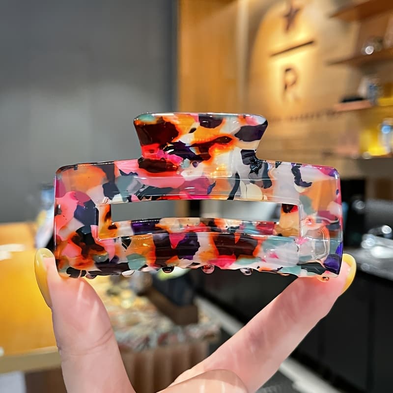 TEMU 1pc Elegant Square Hollow Hair Clip, Retro Bright , Essential Fashion Accessory For Daily Wear, Vacation, Party, Ideal Gift