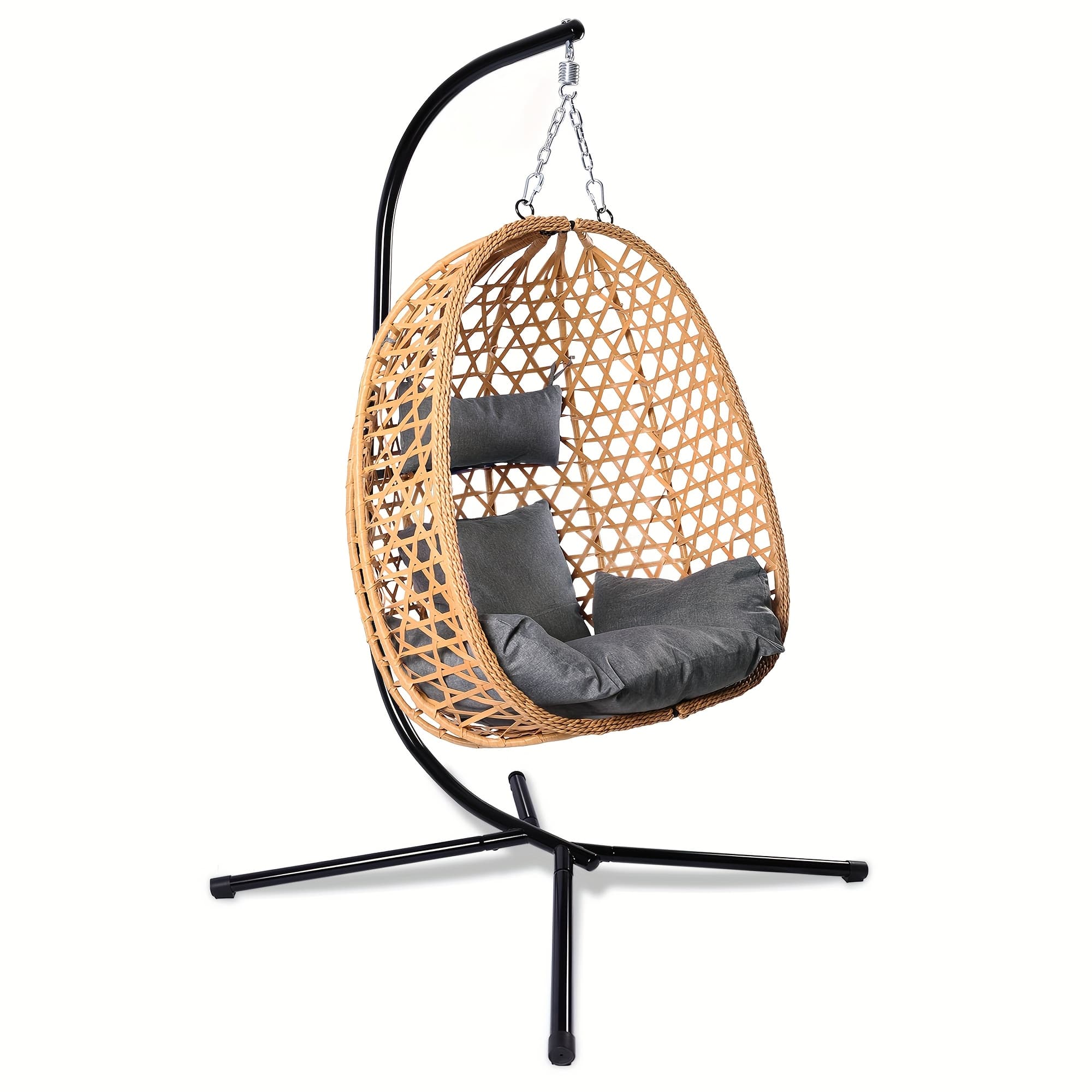 TEMU Hanging Egg Chair With Stand, Wicker Patio Swing Chair, Hammock Style, Supports Up To 350 For Bedroom, Balcony, And Garden Use